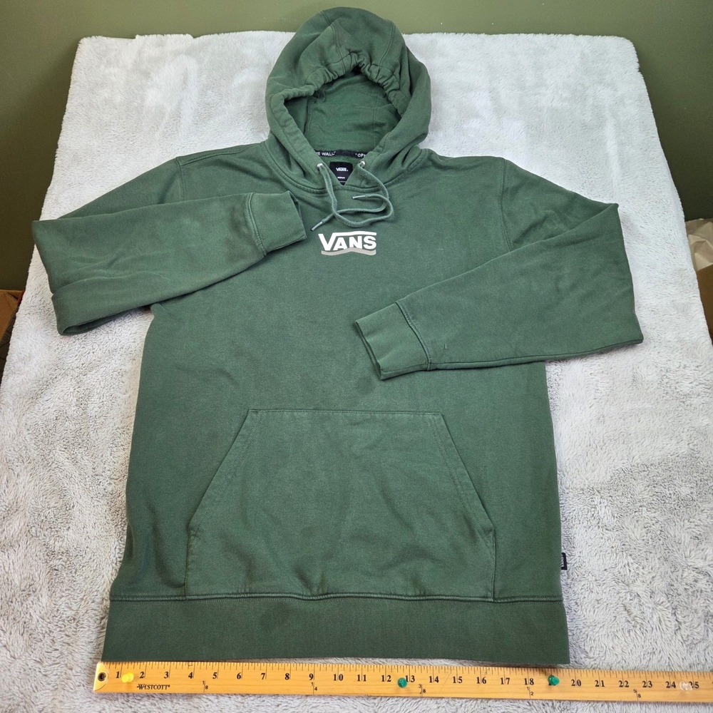 Vans Logo Graphic Pullover Hoodie Mens Sz M Cotton Poly Fleece Dark Forest Green